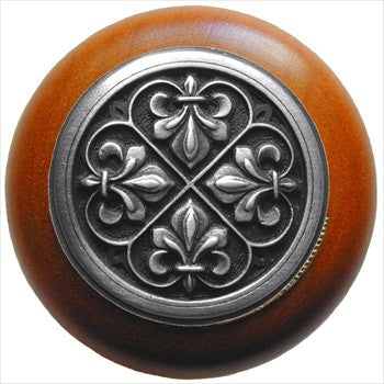 Notting Hill NHW-760C-AP: Fleur-De-Lis Cabinet Knob - Cherry/Antique Pewter