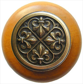 Notting Hill NHW-760M-AB: Fleur-De-Lis Cabinet Knob - Maple/Antique Brass