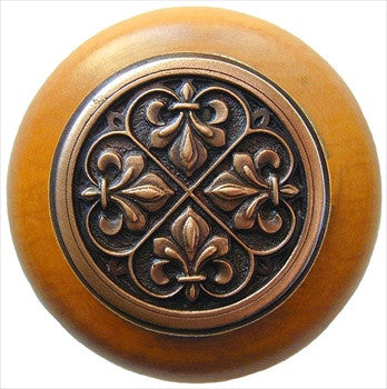 Notting Hill NHW-760M-AC: Fleur-De-Lis Cabinet Knob - Maple/Antique Copper