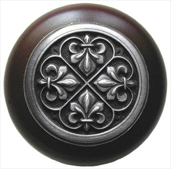 Notting Hill NHW-760W-AP: Fleur-De-Lis Cabinet Knob - Dark Walnut/Antique Pewter
