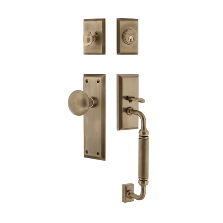 Nostalgic 727663: Entry Lockset w/New York Backplate, C-Grip Exterior Handle and New York Knob - Antique Brass