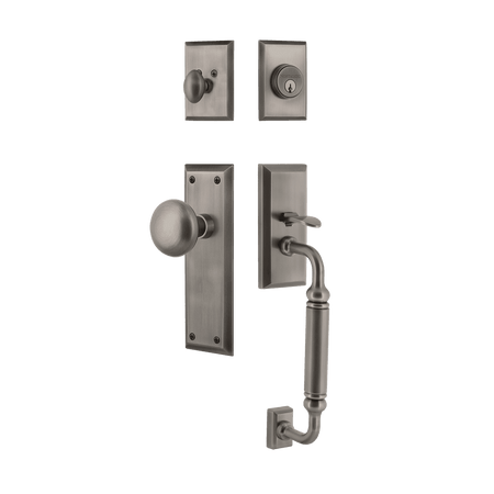 Nostalgic 733371: Entry Lockset w/New York Backplate, C-Grip Exterior Handle and New York Knob - Antique Pewter