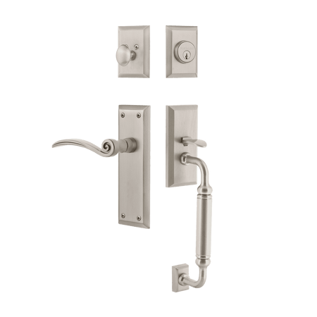 Nostalgic 770893: Entry Lockset w/New York Backplate, C-Grip Exterior Handle and Swan Interior Lever - Satin Nickel