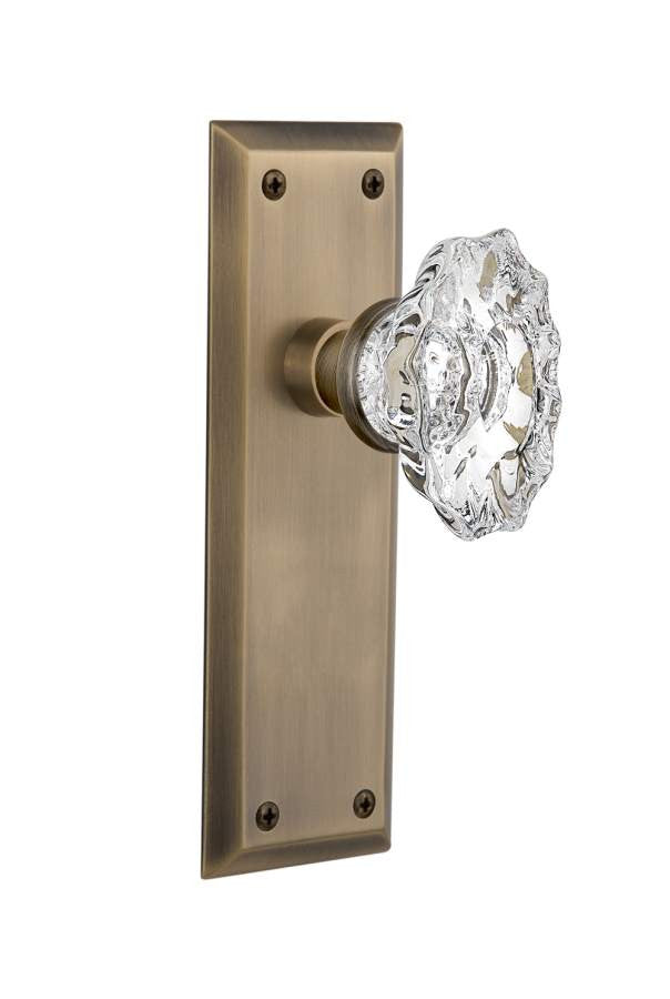 Nostalgic 713739: New York Backplate w/Chateau Knob Single Dummy Door Set - Antique Brass