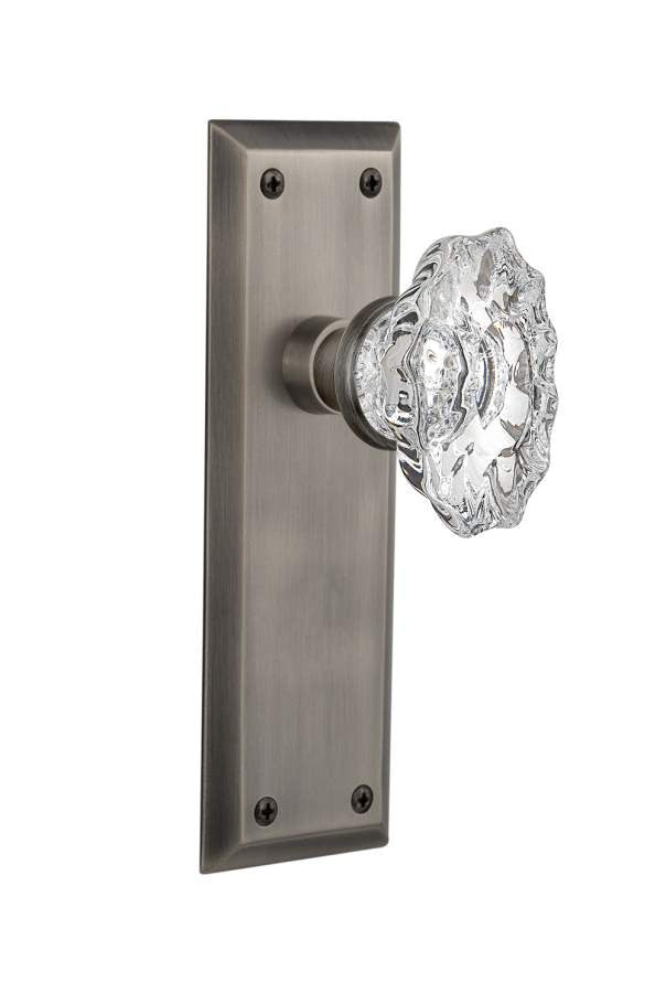 Nostalgic 713938: New York Backplate w/Chateau Knob Privacy Door Set - Antique Pewter