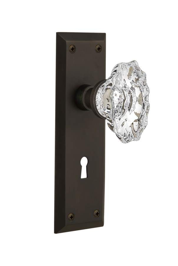 Nostalgic 713691: New York Backplate w/Chateau Knob Passage Door Set - Oil-Rubbed Bronze