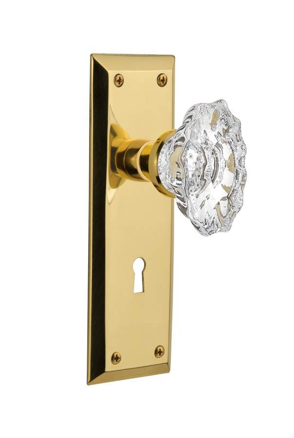 Nostalgic 714036: Mortise Lockset New York Plate Chateau Knob - Polished Brass