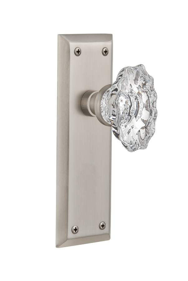 Nostalgic 713744: New York Backplate w/Chateau Knob Single Dummy Door Set - Satin Nickel