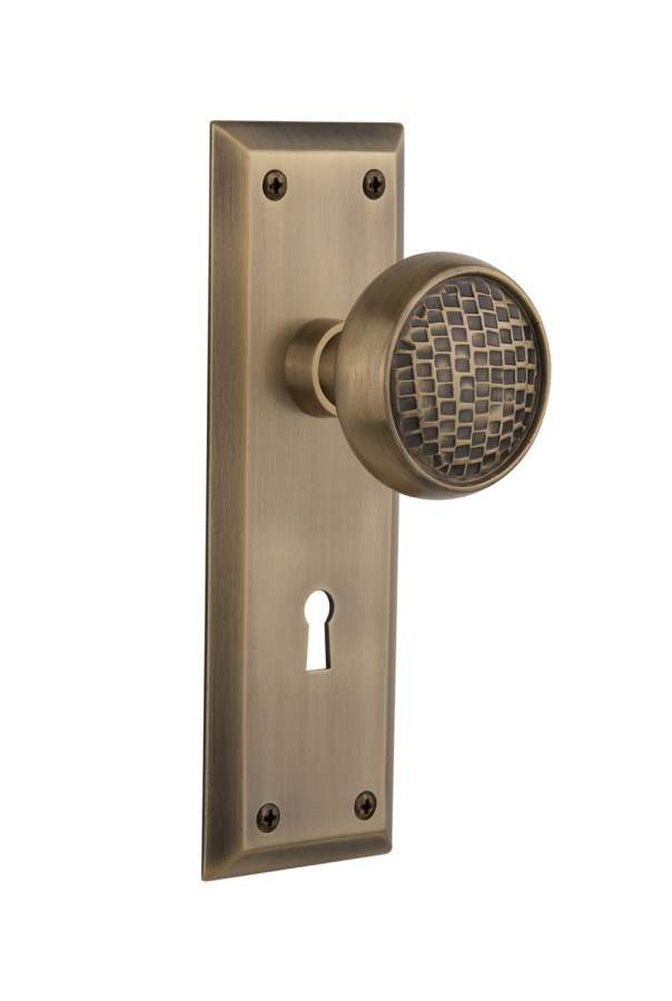 Nostalgic 716562: New York Backplate w/Craftsman Knob Privacy Door Set - Antique Brass