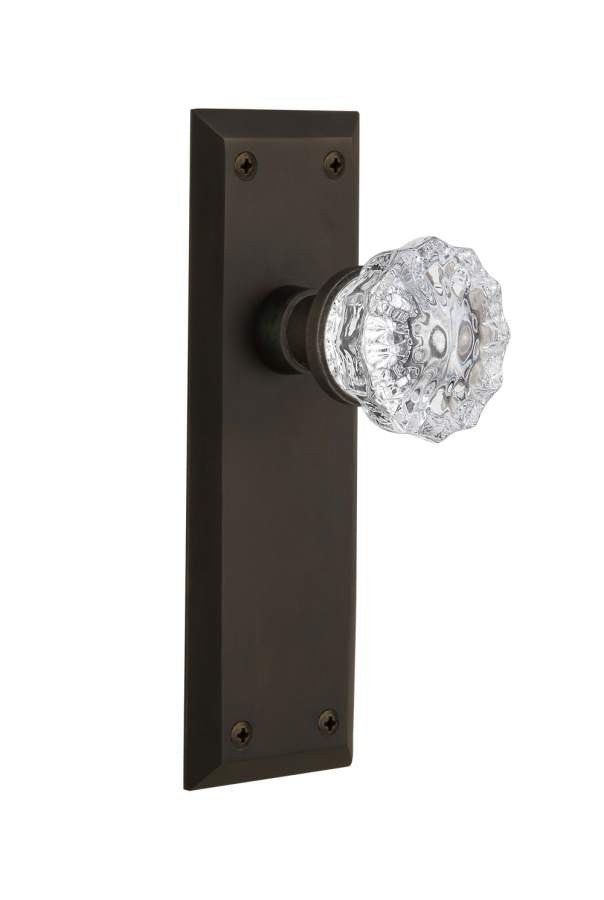 Nostalgic 733079: New York Backplate w/Clear Crystal Glass Knob Passage Door Set - Oil-Rubbed Bronze