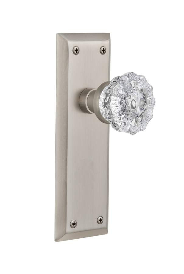 Nostalgic 733141: New York Backplate w/Clear Crystal Glass Knob Single Dummy Door Set - Satin Nickel