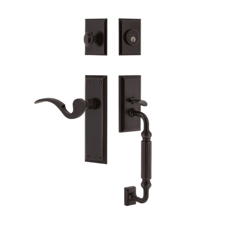 Nostalgic 770781: Entry Lockset w/New York Backplate, F-Grip Exterior Handle and Manor Interior Lever - Timeless Bronze