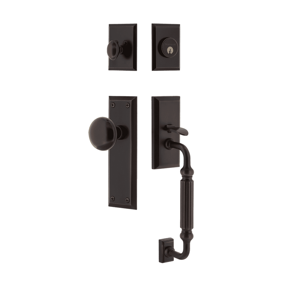 Nostalgic 727737: Entry Lockset w/New York Backplate, F-Grip Exterior Handle and New York Knob - Timeless Bronze