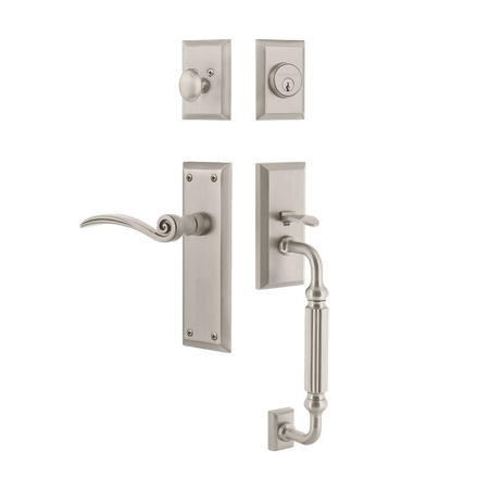 Nostalgic 768300: Entry Lockset w/New York Backplate, F-Grip Exterior Handle and Swan Interior Lever - Satin Nickel
