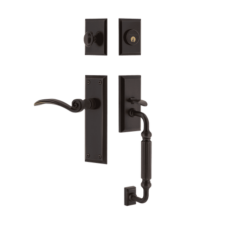 Nostalgic 768301: Entry Lockset w/New York Backplate, F-Grip Exterior Handle and Swan Interior Lever - Timeless Bronze
