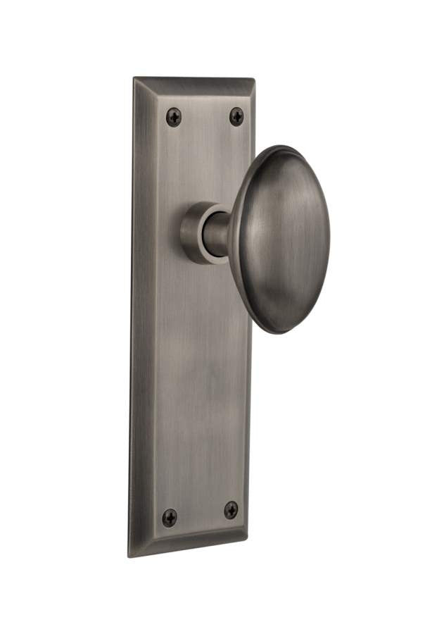 Nostalgic 733143: New York Backplate w/Homestead Knob Single Dummy Door Set - Antique Pewter