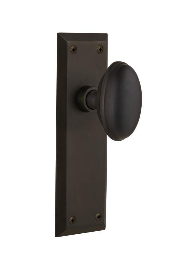 Nostalgic 733115: New York Backplate w/Homestead Knob Privacy Door Set - Oil-Rubbed Bronze