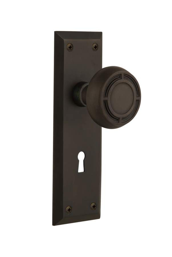 Nostalgic 716784: New York Backplate w/Mission Knob Privacy Door Set - Oil-Rubbed Bronze