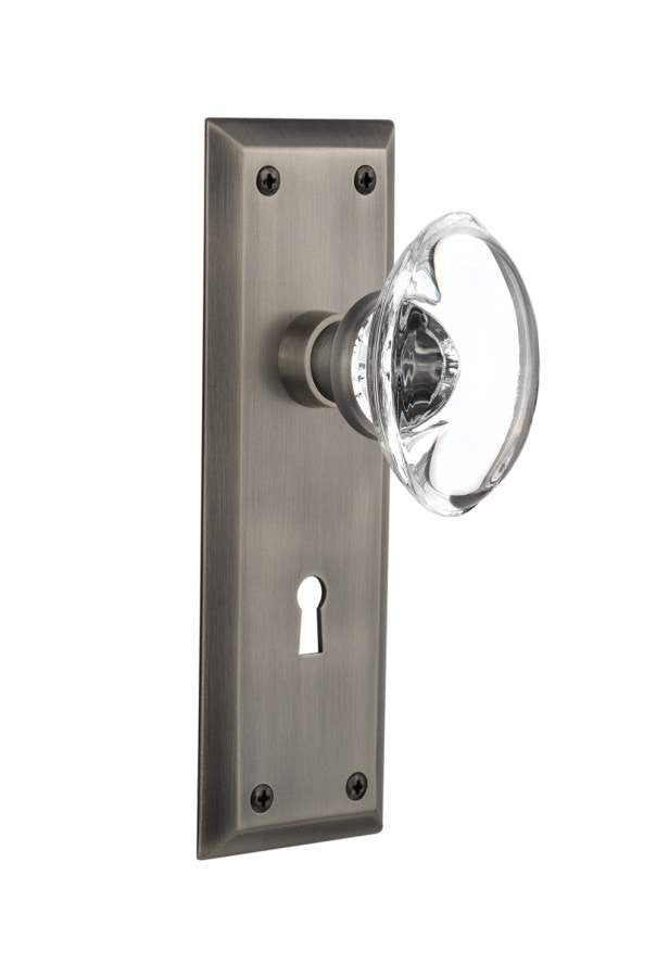 Nostalgic 711733: Mortise New York Plate Oval Clear Crystal Knob - Antique Pewter