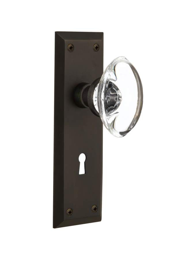 Nostalgic 711735: Mortise New York Plate Oval Clear Crystal Knob - Oil Rubbed Bronze