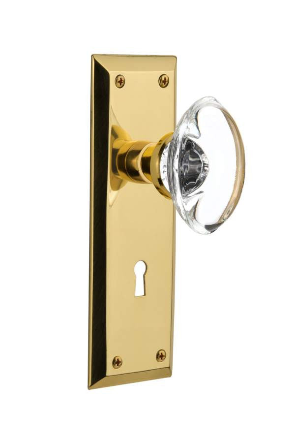 Nostalgic 711736: Mortise New York Plate Oval Clear Crystal Knob - Polished Brass