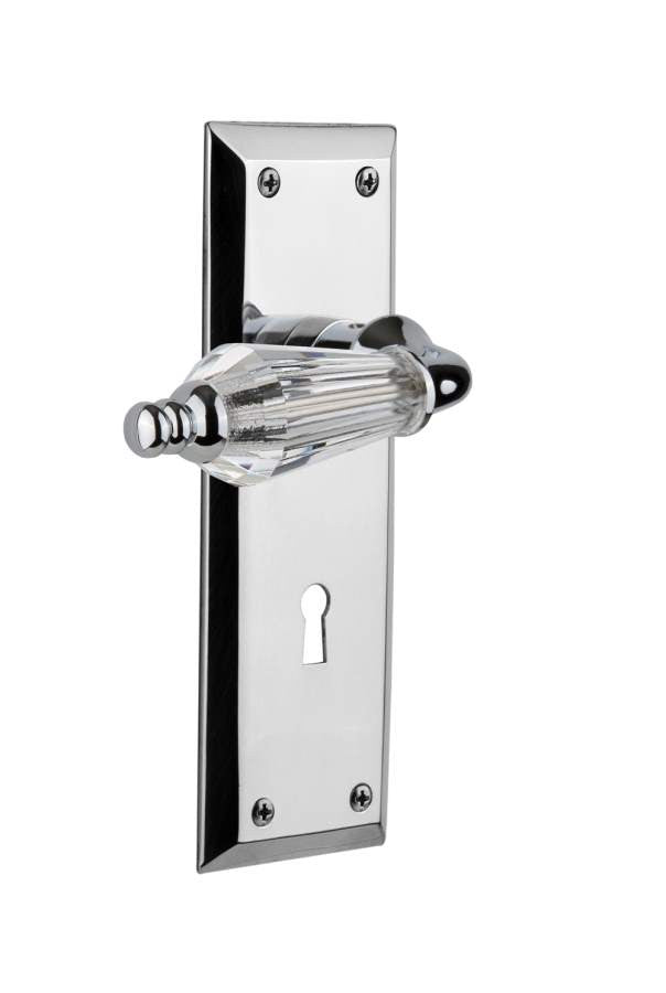 Nostalgic 714437: New York Backplate w/Parlour Lever Privacy Door Set - Bright Chrome