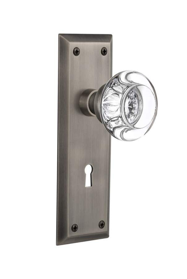 Nostalgic 712613: Mortise New York Plate Round Clear Crystal Knob - Antique Pewter