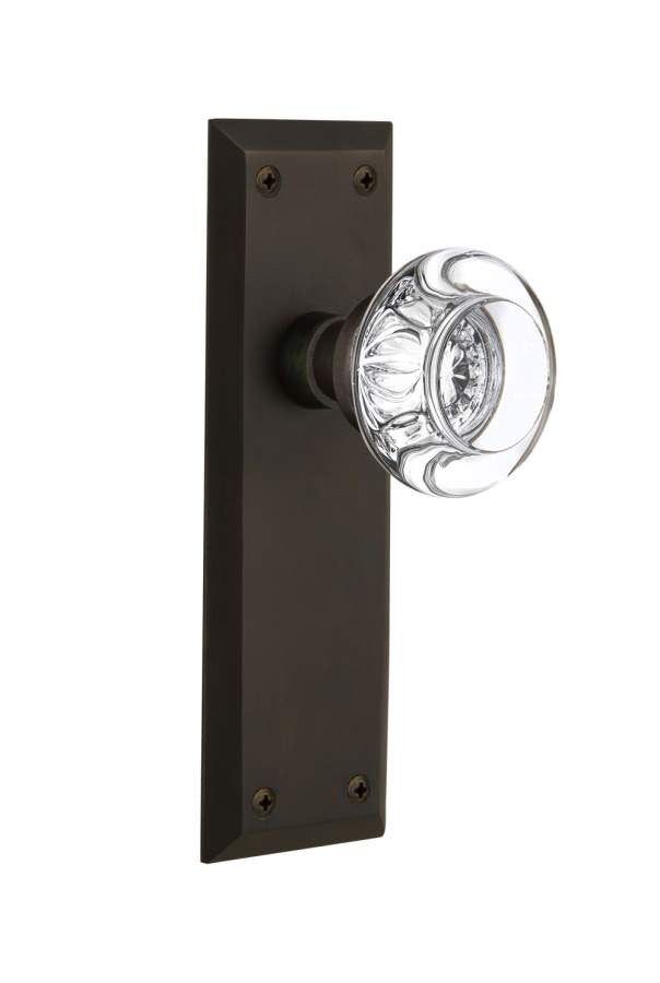 Nostalgic 712320: New York Backplate w/Round Clear Glass Crystal Knob Single Dummy Door Set - Oil-Rubbed Bronze