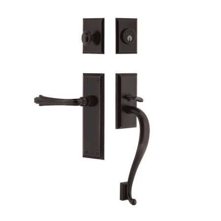 Nostalgic 770644: Entry Lockset w/New York Backplate, S-Grip Exterior Handle and Fleur Interior Lever - Timeless Bronze