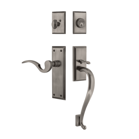 Nostalgic 767642: Entry Lockset w/New York Backplate, S-Grip Exterior Handle and Manor Interior Lever - Antique Pewter