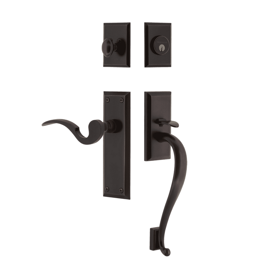 Nostalgic 770736: Entry Lockset w/New York Backplate, S-Grip Exterior Handle and Manor Interior Lever - Timeless Bronze