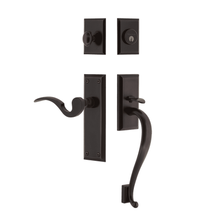 Nostalgic 770771: Entry Lockset w/New York Backplate, S-Grip Exterior Handle and Manor Interior Lever - Timeless Bronze