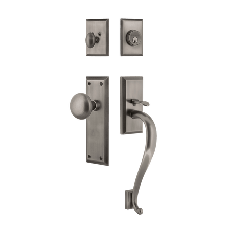 Nostalgic 727556: Entry Lockset w/New York Backplate, S-Grip Exterior Handle and New York Knob - Antique Pewter