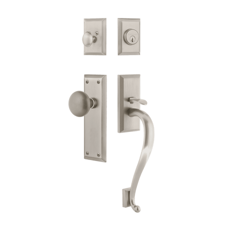 Nostalgic 719547: Entry Lockset w/New York Backplate, S-Grip Exterior Handle and New York Knob - Satin Nickel