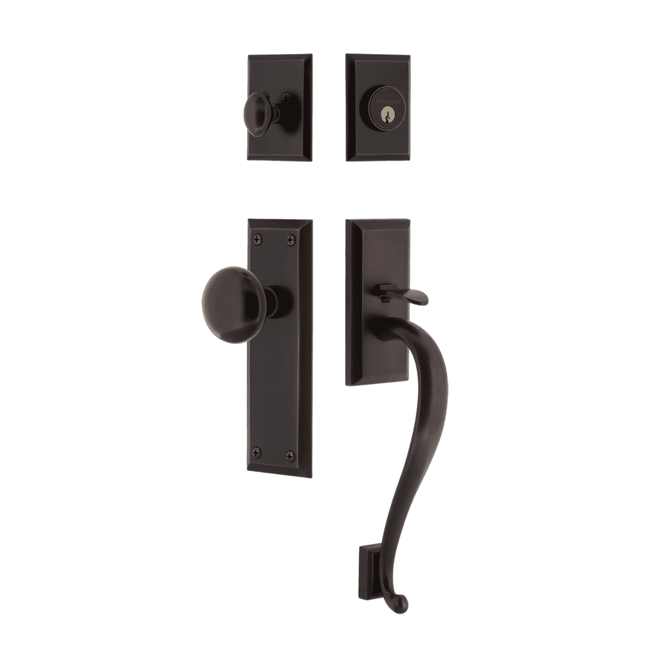 Nostalgic 719387: Entry Lockset w/New York Backplate, S-Grip Exterior Handle and New York Knob - Timeless Bronze