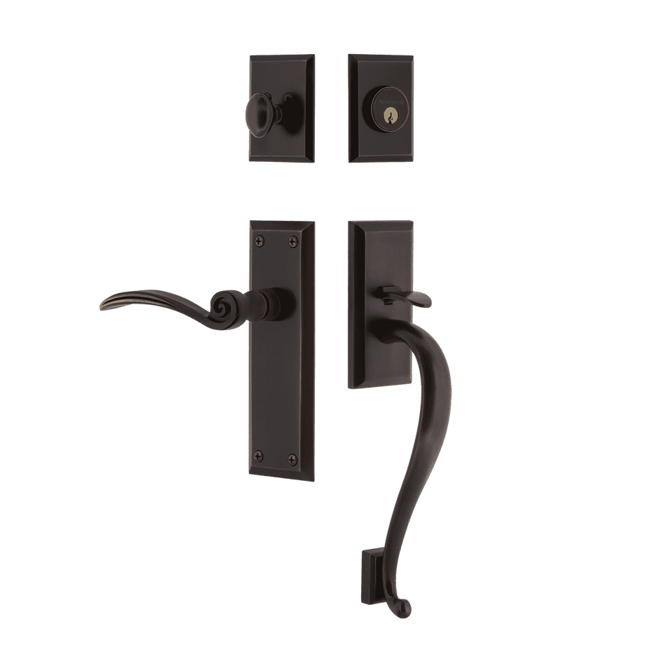 Nostalgic 770870: Entry Lockset w/New York Backplate, S-Grip Exterior Handle and Swan Interior Lever - Timeless Bronze