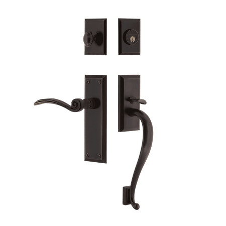 Nostalgic 768344: Entry Lockset w/New York Backplate, S-Grip Exterior Handle and Swan Interior Lever - Timeless Bronze