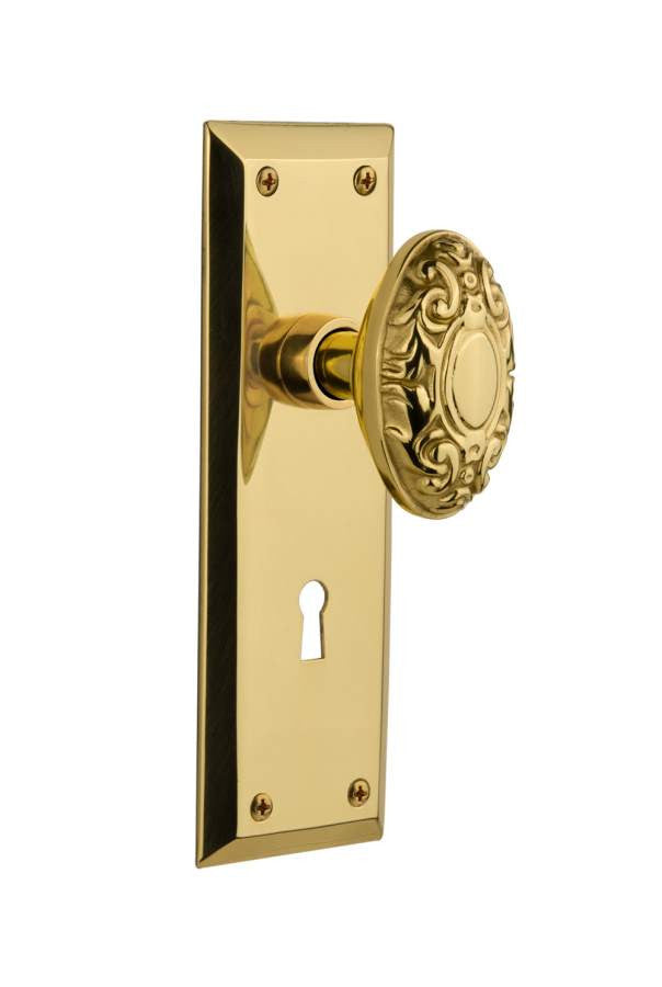 Nostalgic 702921: New York Backplate w/Victorian Knob Single Dummy Door Set - Unlacquered Brass