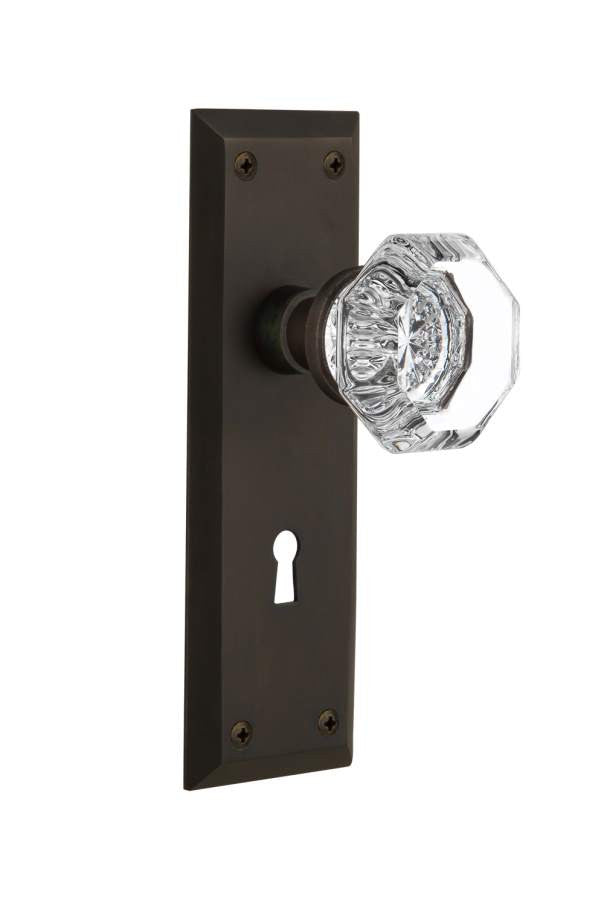 Nostalgic 704607: New York Backplate w/Waldorf Knob Privacy Door Set - Oil-Rubbed Bronze