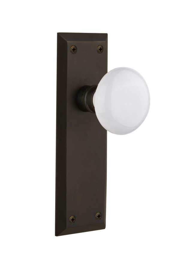 Nostalgic 733133: New York Backplate w/White Porcelain Knob Privacy Door Set - Oil-Rubbed Bronze