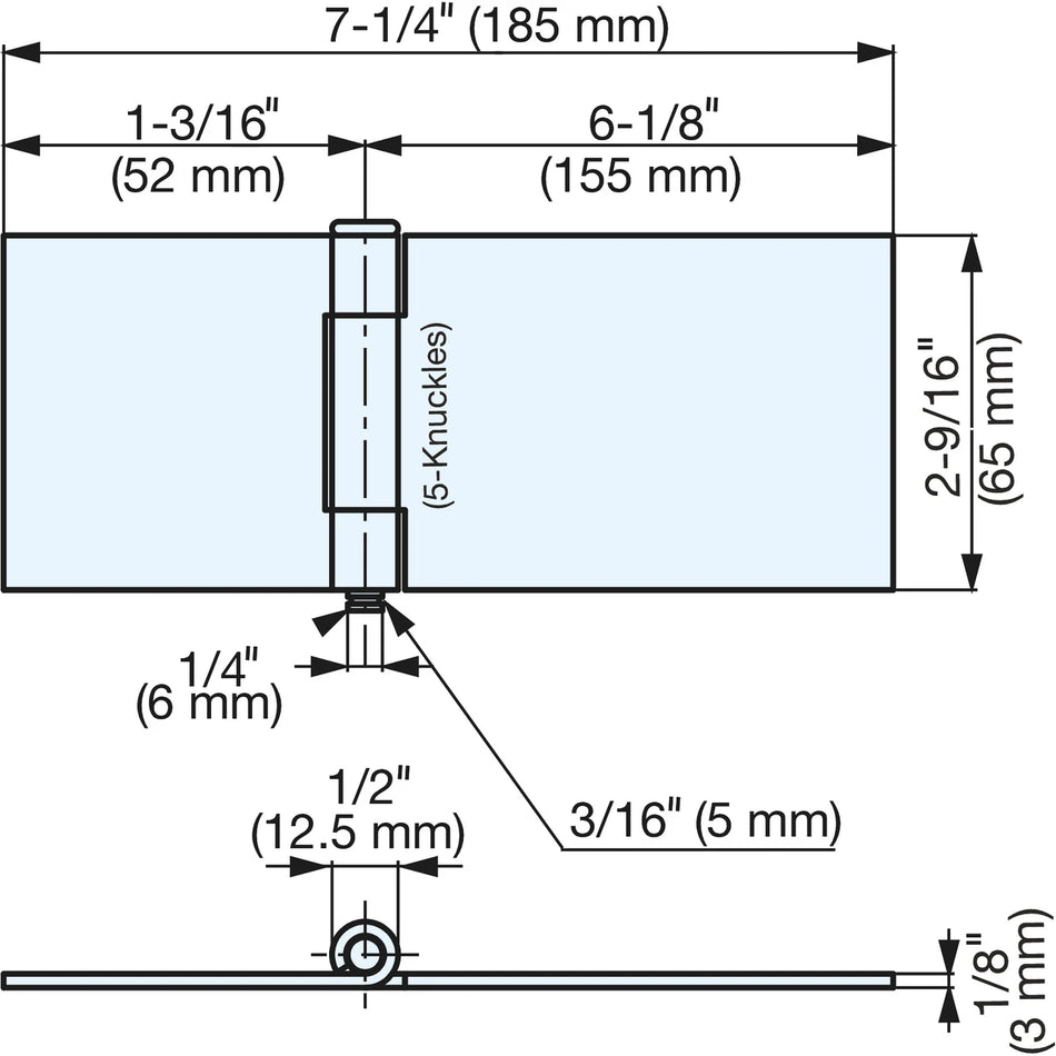 Sugatsune OLYA-185S: 185mm Removable Pin Weld-On Butt Hinge - Stainless Steel