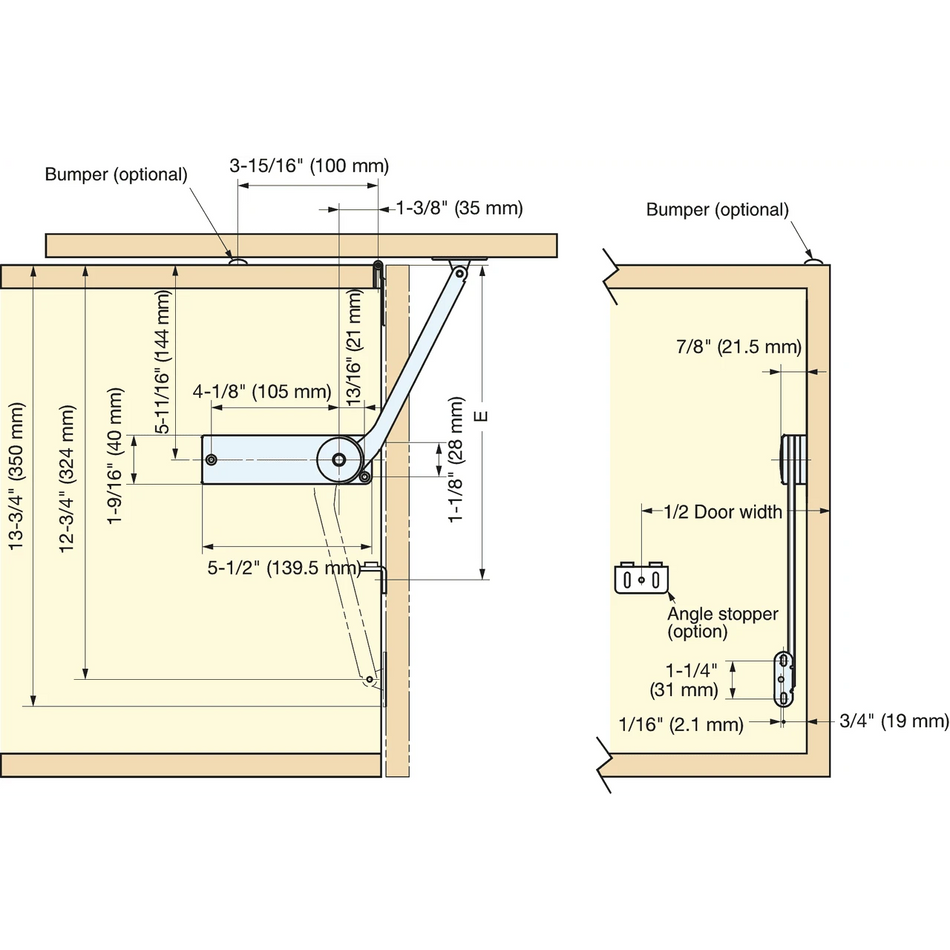 Sugatsune OV-EZ-3L/BL: Lift Assist Mechanism for Over-The-Top Flipper Doors (left) - Nickel/Black