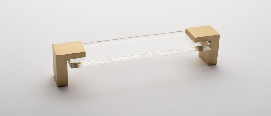 Sietto P-1200-SB: 5-5/8" cc Affinity Cabinet Pull - Clear w/Satin Brass Base