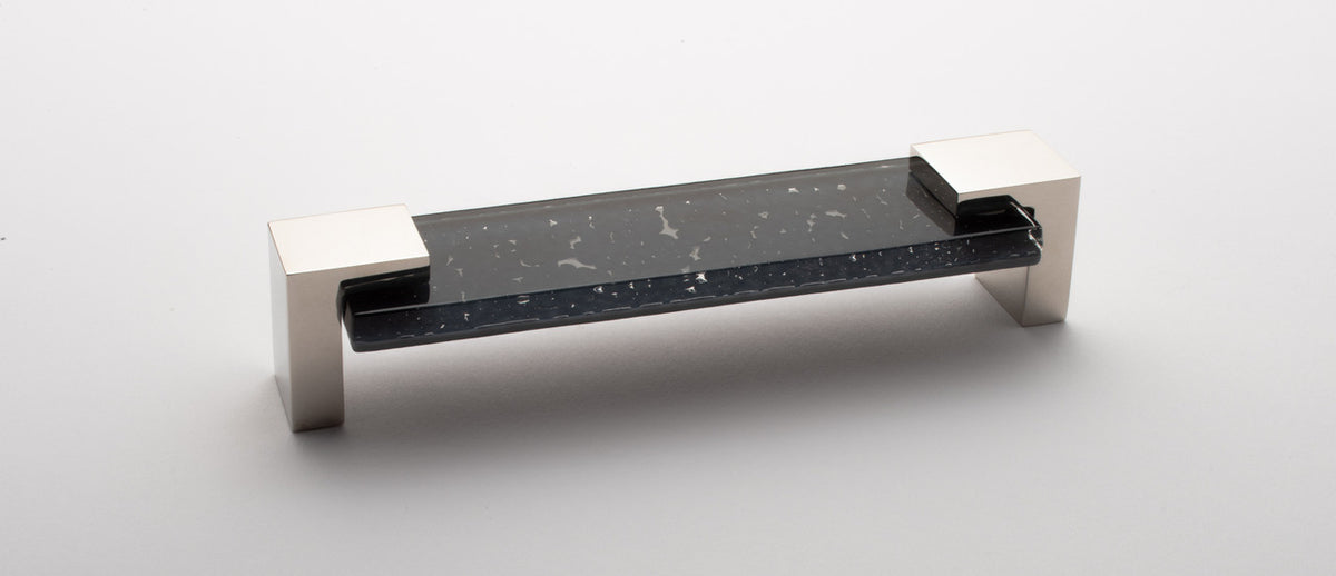 Sietto P-1202-PN: 5-5/8" cc Affinity Cabinet Pull - Slate Grey w/Polished Nickel Base