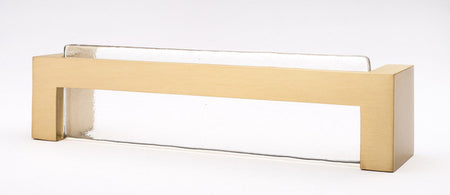 Sietto P-1800-SB: 128mm cc Skyline Cabinet Pull - Clear w/Satin Brass Base