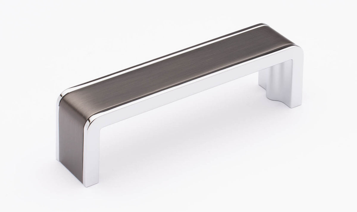 Sietto P-2000-4-G-PC: 4" cc Fusion Cabinet Pull - Gunmetal/Polished Chrome