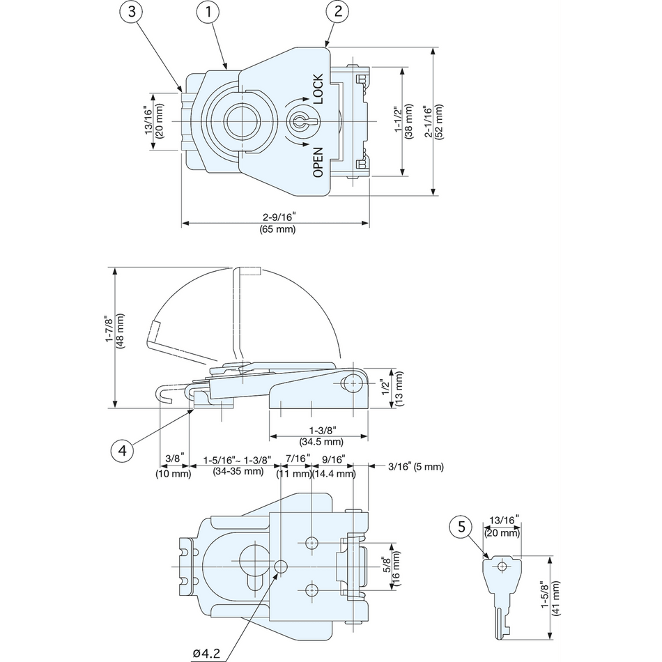 Sugatsune P-1040/SS: 65mm Locking Draw Latch - Polished Stainless Steel