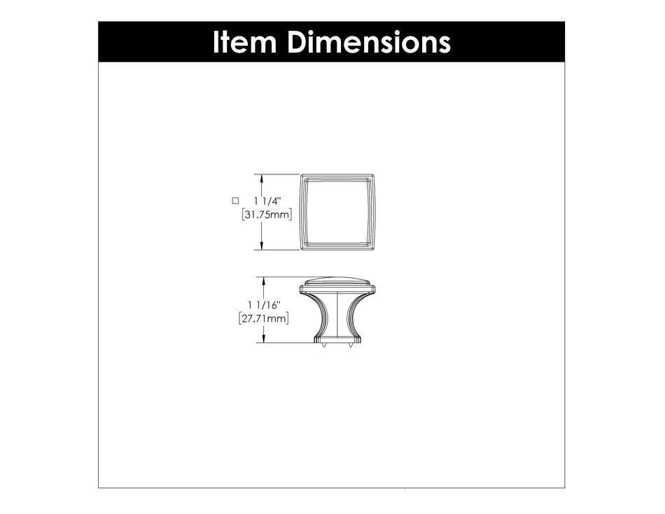 Hickory P3240-CBZ: 1-1/4" Bridges Square Cabinet Knob - Champagne Bronze