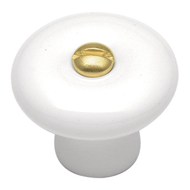 Hickory P7-W: 1-1/4" English Cozy Porcelain Cabinet Knob - White