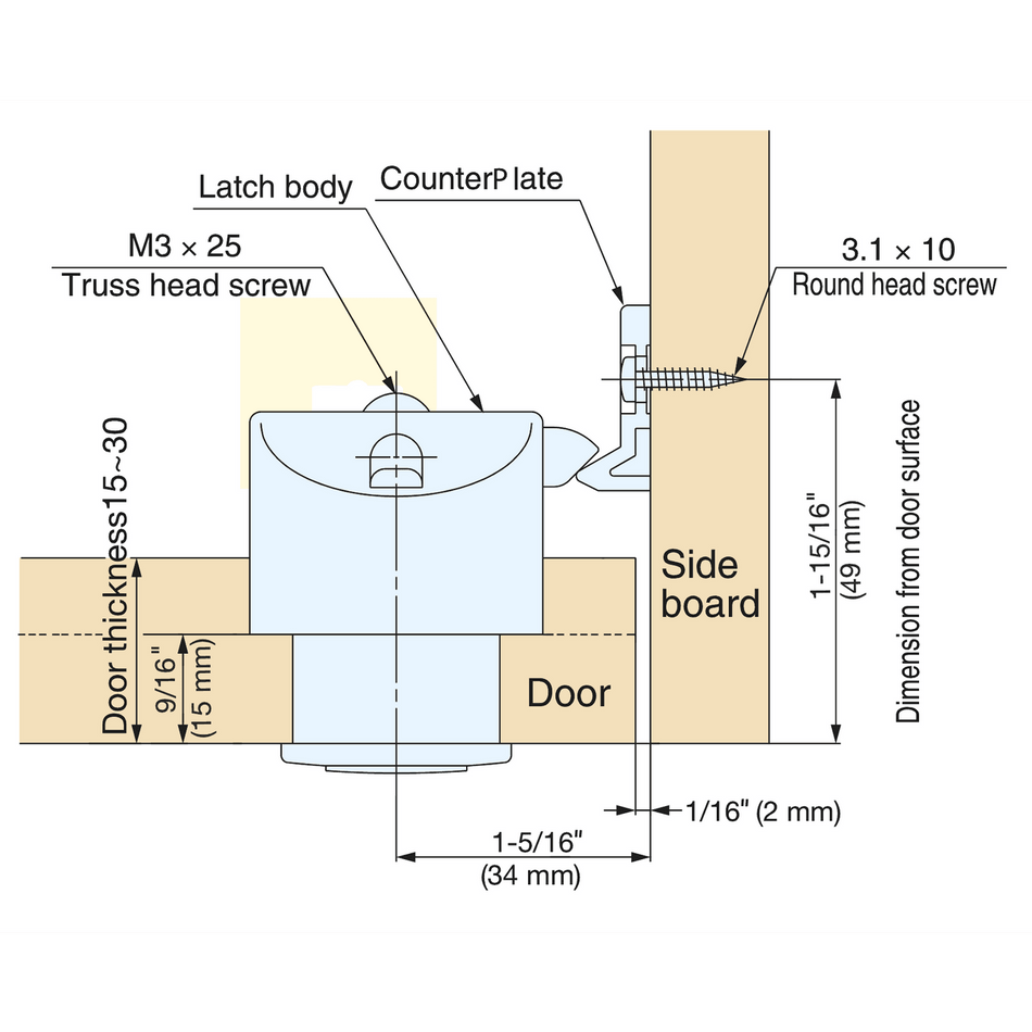 Sugatsune PKL-08/BN: 31mm Round Push Button Latch - Black Nickel